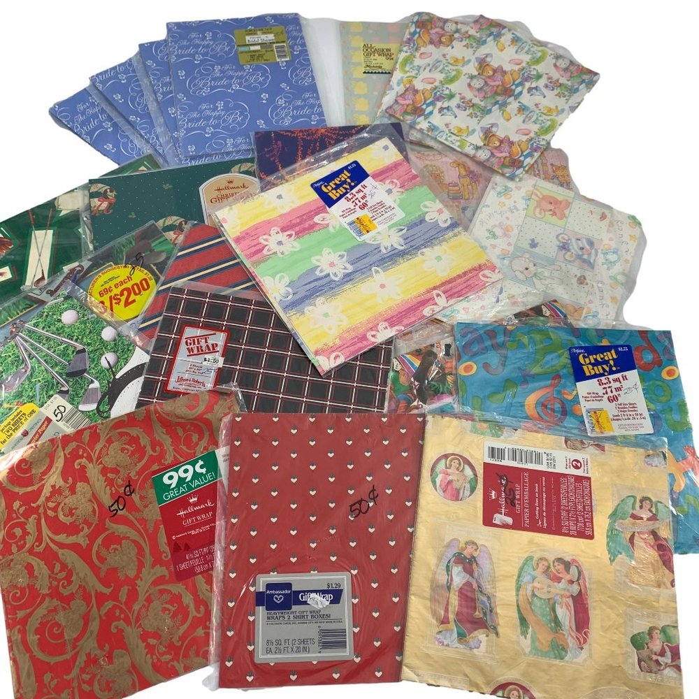 Huge Lot Wrapping Paper Sheets Some Vintage Scrapbooking Wedding Baby Easter
